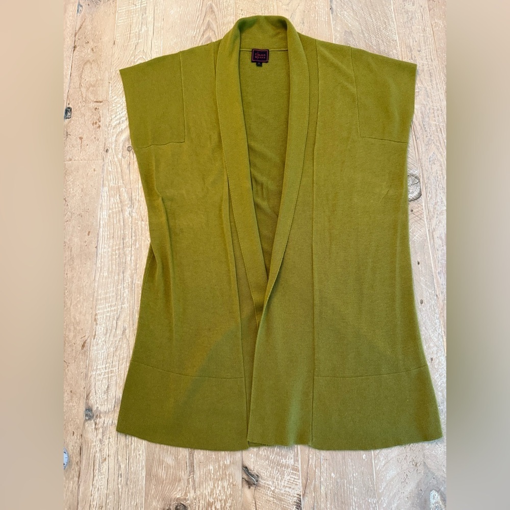 Colour Works Women's Sleeveless Open Vest Sweater Green/Yellow Size S
